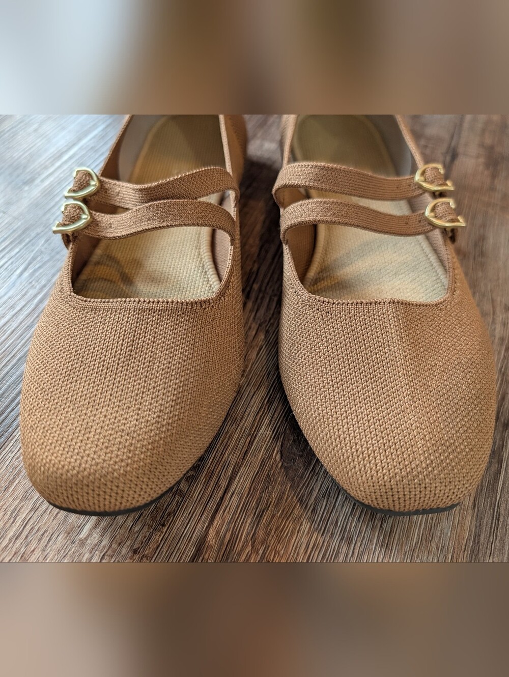 Rothy's The Double Buckle Mary Jane Java Chip Biege Ballet Flats Sz 8 - Picture 6 of 13